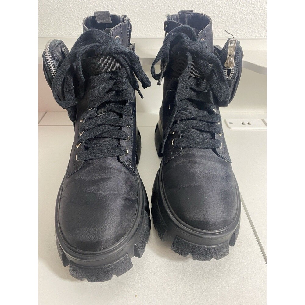 Steve Madden Thora-P Black Nylon Lace-Up Combat Ankle Lug Boots Women's 8 - Picture 5 of 16